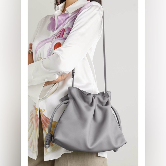 LOEWE Medium Flamenco Clutch Gray Leather Shoulder Bag - Picture 3 of 14